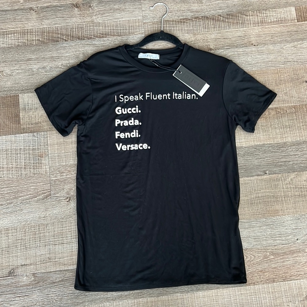 NWT LATC Black T Shirt Fluent Italian